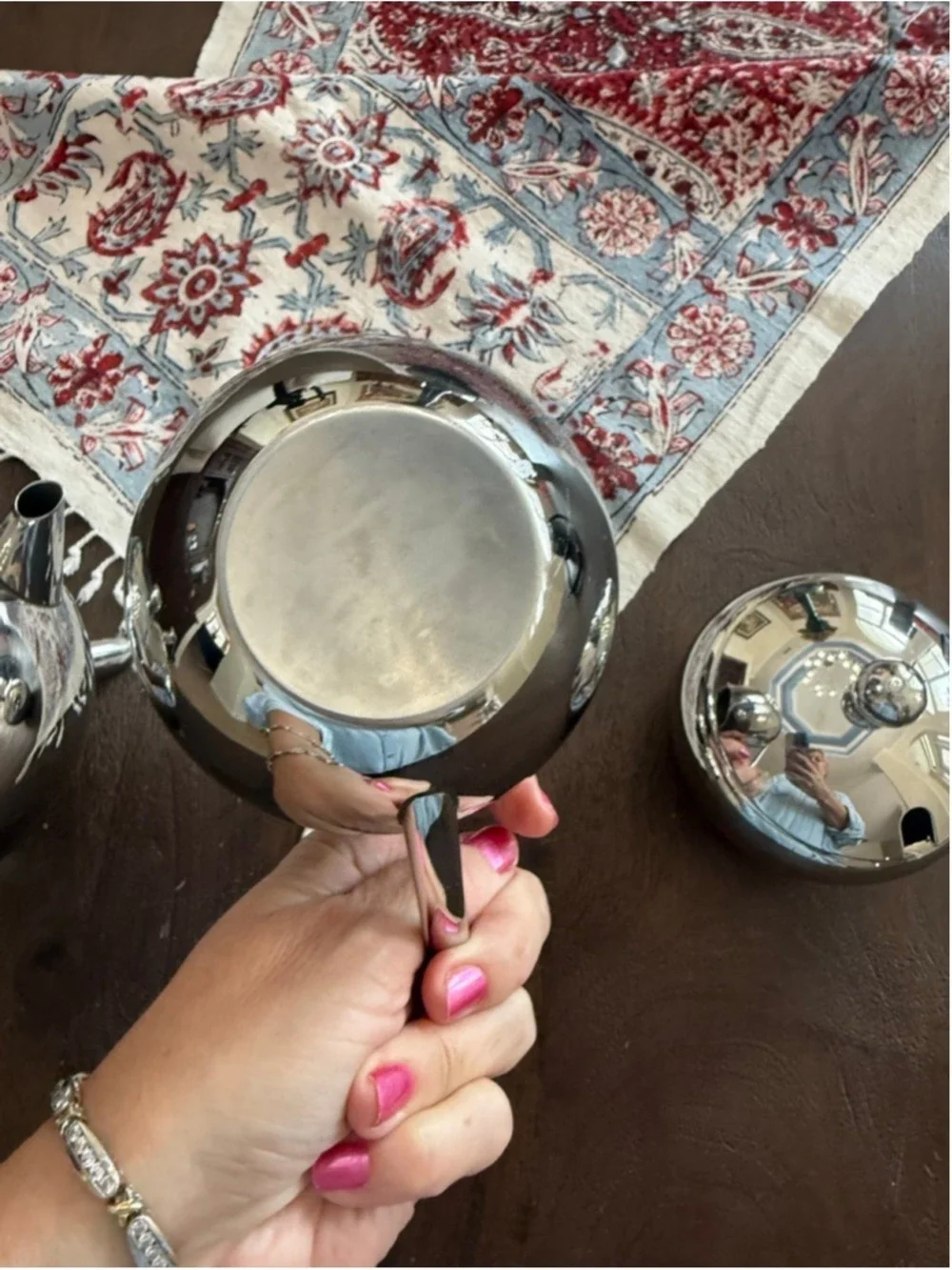 Bredemeijer Bella Crome outside stainless Steele inside. 6 pieces modern, atomic